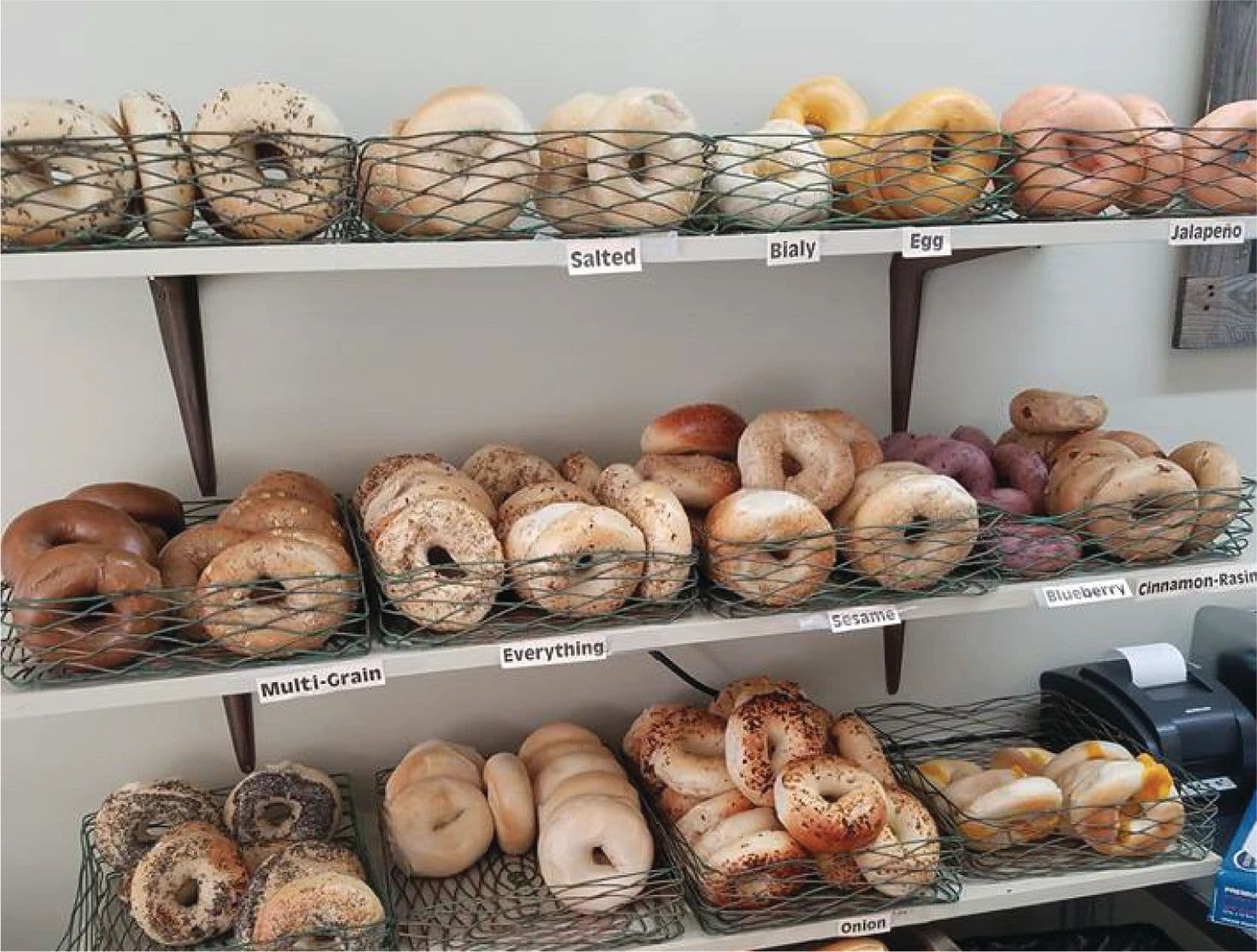 Baskets of bagels from Katie D’s NY Bagels and Deli